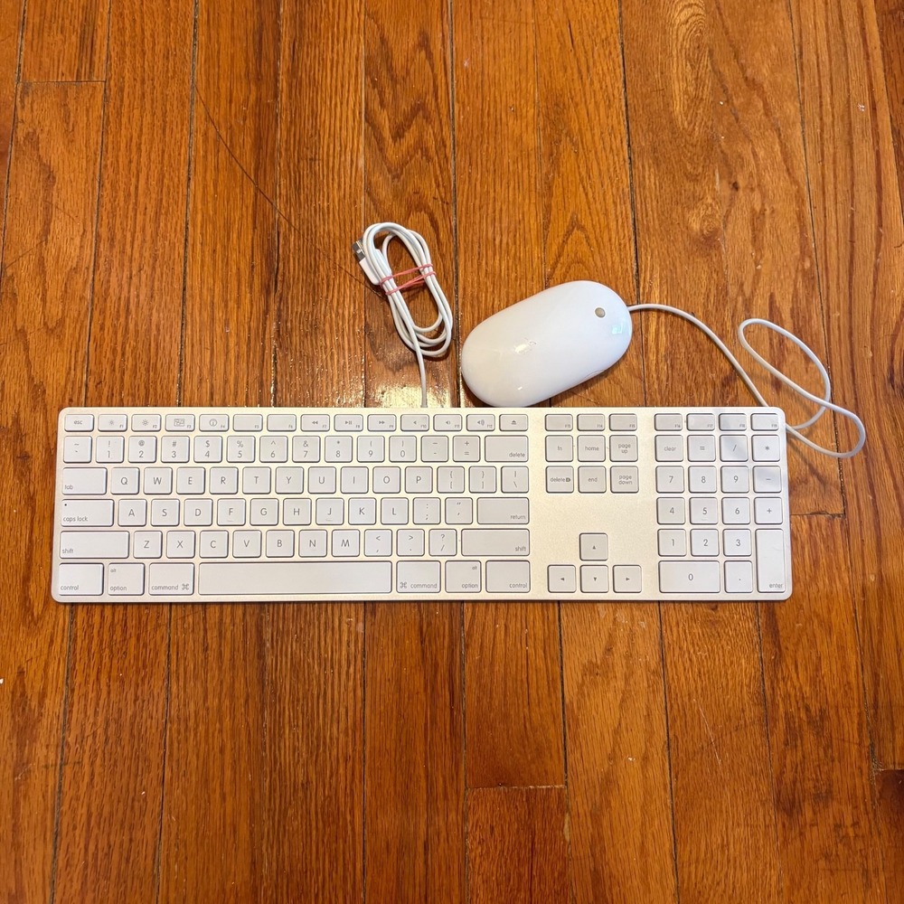 Apple White Aluminum USB Wired Keyboard A1243 & Apple Wired Mouse A1152 Works